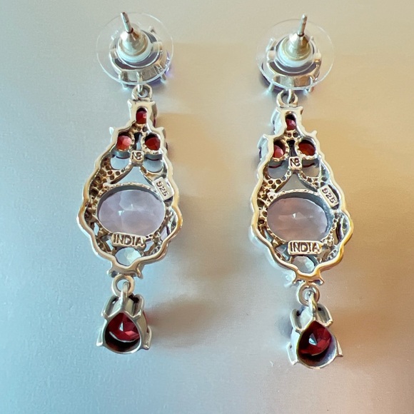 🌟NICKY BUTLER 925 Sterling Silver Rose Quartz Garnet Moonstone Drop Earr… - Picture 8 of 11